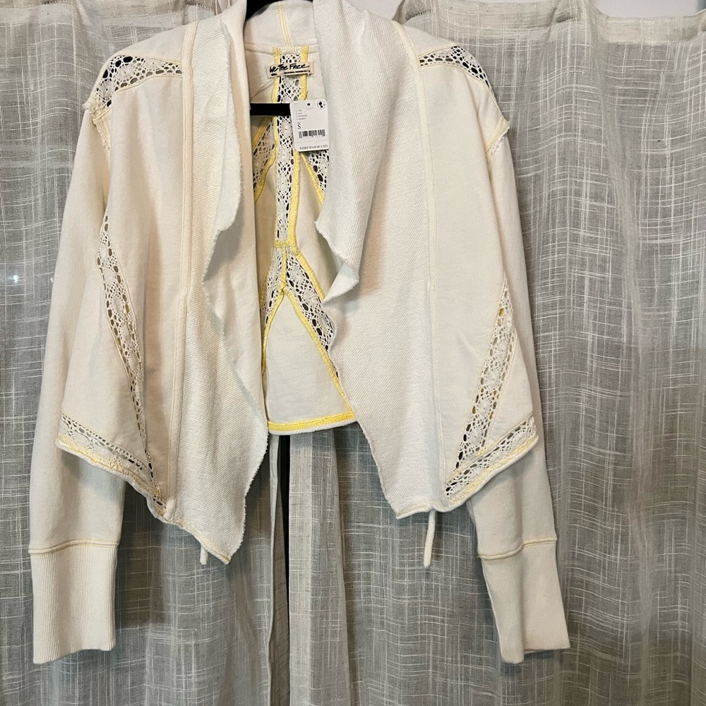 Free People small (fits like a medium) sweater with lace enhancements.